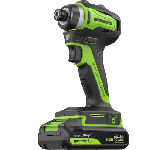 Изображение товара Винтоверт ударный аккумулятор GreenWorks ID3170, 24V, б/щет, 0-3200об/мин, 4000 уд/мин, HEX 1/4, 170Нм,2х2Ач, ЗУ, коробка (3804907VUС) 3804907VUC