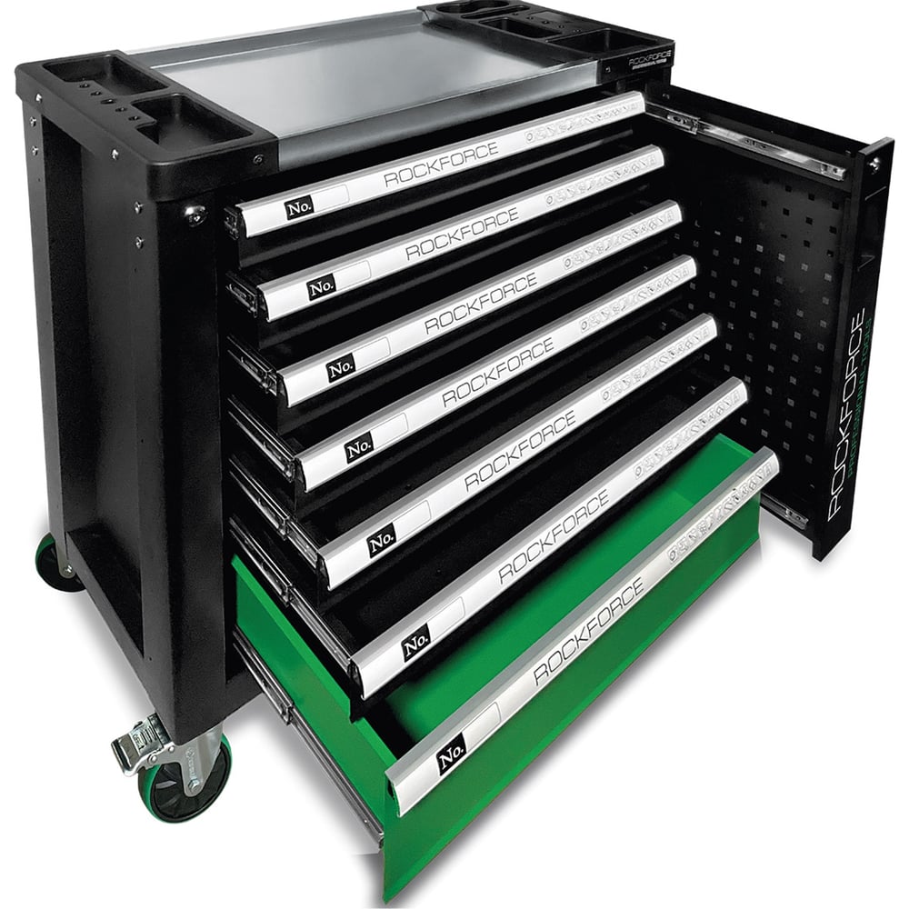 Изображение товара Тележка инструментальная Rockforce 7-ми полочная с набором инструментов 172пр. и дополнительной боковой секцией RF-55306(60399)