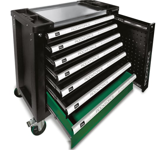 Изображение товара Тележка инструментальная Rockforce 7-ми полочная с набором инструментов 172пр. и дополнительной боковой секцией RF-55306(60399)