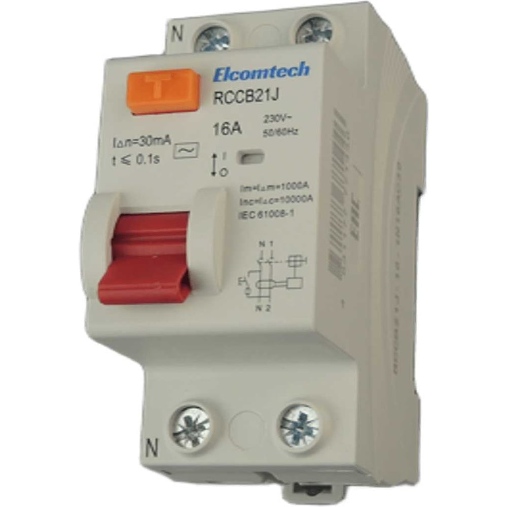 Изображение товара Устройство защитного отключения ELCOMTECH RCCB21J-10-1N16AC30 Модульное УЗО 1P+N 16A 30mA Type AC 2х модуль УТ-00039001 Изображение товара Устройство защитного отключения ELCOMTECH RCCB21J-10-1N16AC30 Модульное УЗО 1P+N 16A 30mA Type AC 2х модуль УТ-00039001