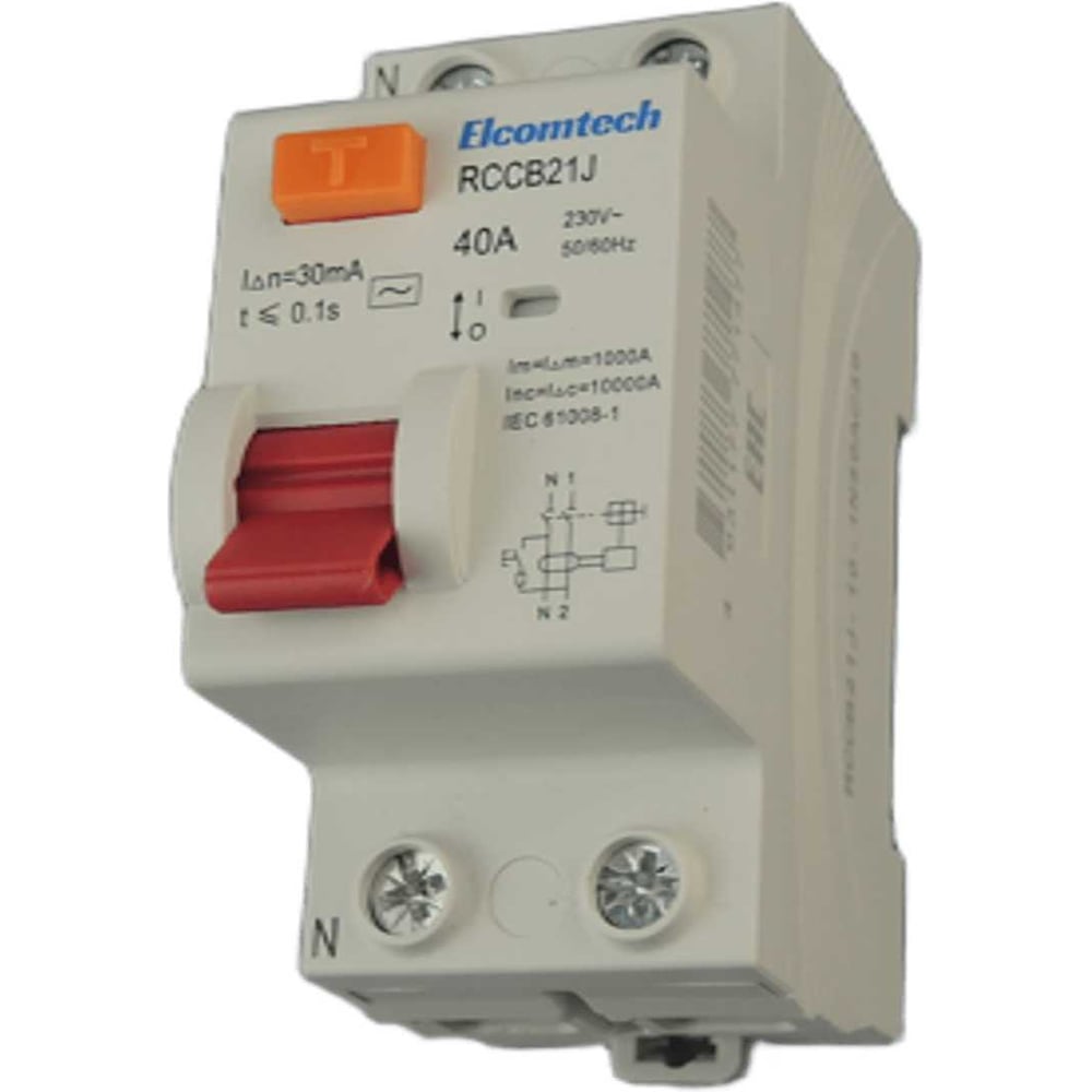 Изображение товара Устройство защитного отключения ELCOMTECH RCCB21J-10-1N40AC30 Модульное УЗО 1P+N 40A 30mA Type AC 2х модуль УТ-00039004 Изображение товара Устройство защитного отключения ELCOMTECH RCCB21J-10-1N40AC30 Модульное УЗО 1P+N 40A 30mA Type AC 2х модуль УТ-00039004