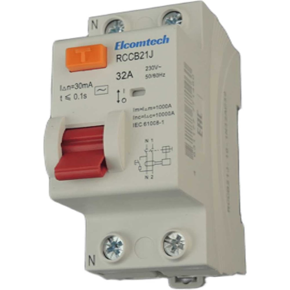 Изображение товара Устройство защитного отключения ELCOMTECH RCCB21J-10-1N32AC30 Модульное УЗО 1P+N 32A 30mA Type AC 2х модуль УТ-00039003 Изображение товара Устройство защитного отключения ELCOMTECH RCCB21J-10-1N32AC30 Модульное УЗО 1P+N 32A 30mA Type AC 2х модуль УТ-00039003