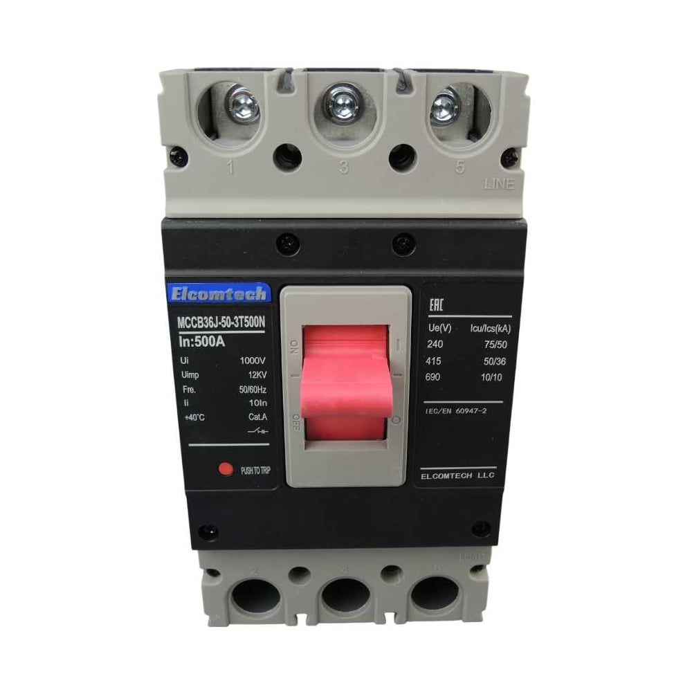 Автоматический выключатель в литом корпусе ELCOMTECH MCCB36J-50-3T500N, 3P 500A 50kA, с термомагнитным расцепителем УТ-00039030