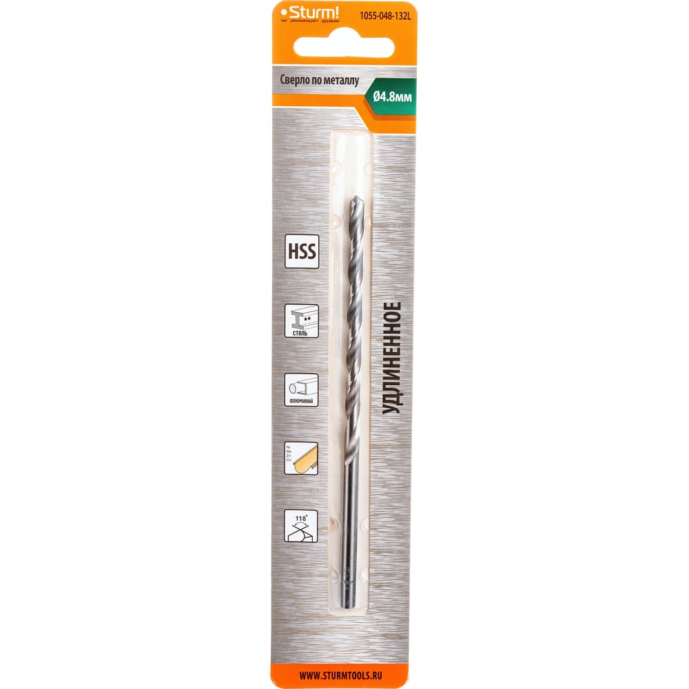 Изображение товара Сверло по металлу Sturm 1055-048-132L 4,8 мм 132 мм спиральное для металла