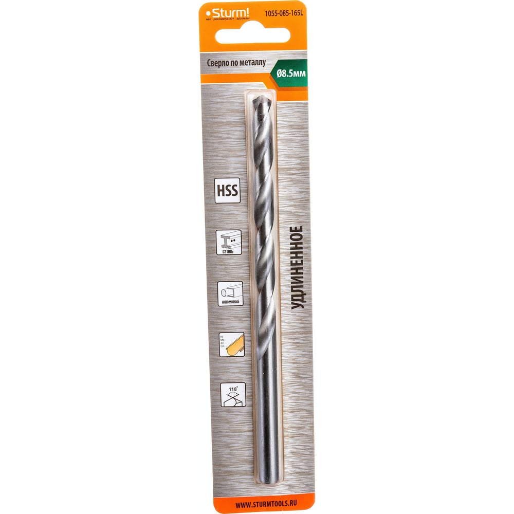 Изображение товара Сверло Sturm 8.5 мм 165 мм левое вращение HSS цилиндрический хвостовик