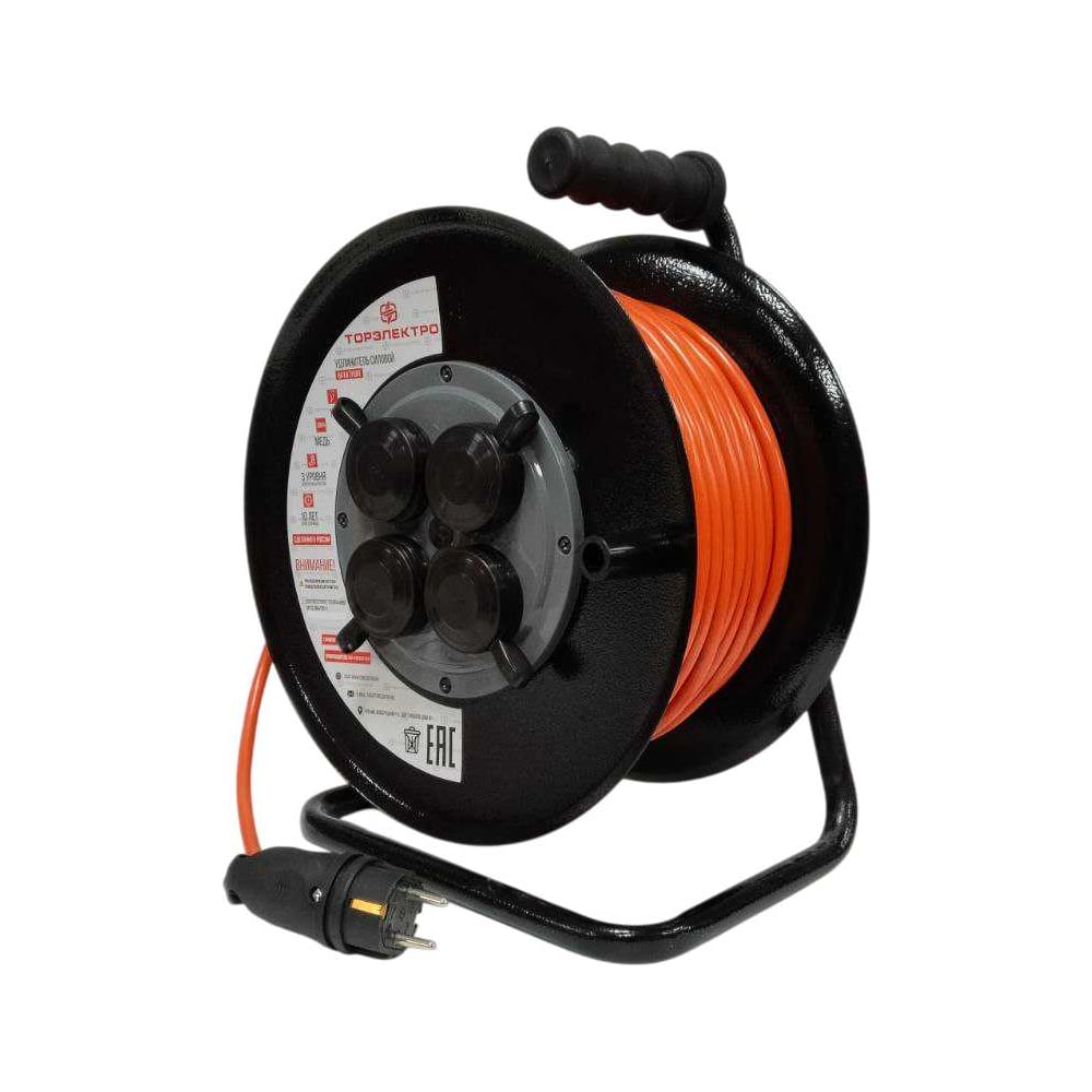 Изображение товара Удлинитель ТОРЭЛЕКТРО ПВС, 2200 Вт, 30м, на металлической катушке, IP44, без заземления 1844