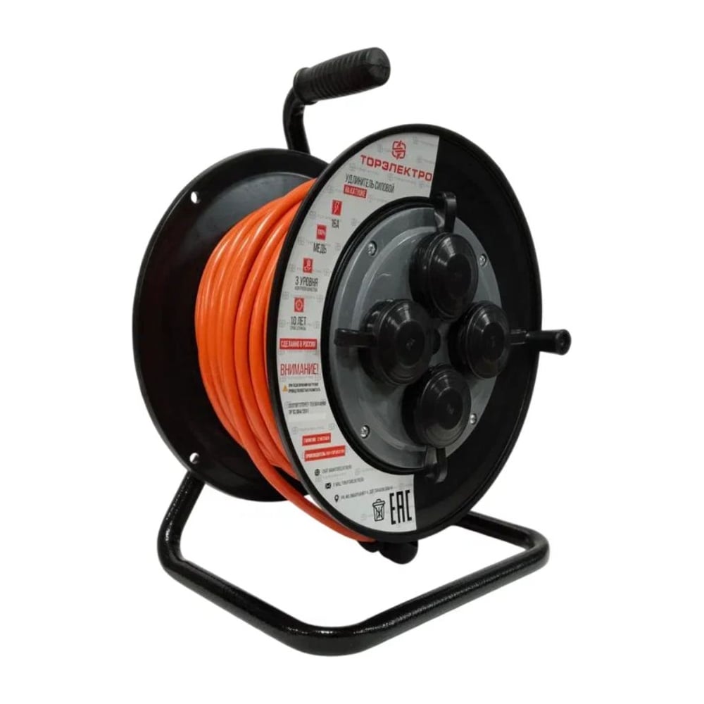 Изображение товара Удлинитель ТОРЭЛЕКТРО ПВС, 2200 Вт, 40м, на катушке, IP44, без заземления 1896