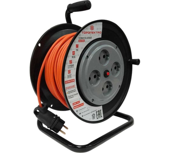 Изображение товара Удлинитель ТОРЭЛЕКТРО ПВС, 3500 Вт, 15м, на катушке, без заземления, с термовыключателем 1824