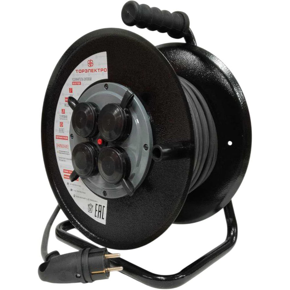 Изображение товара Удлинитель силовой ТОРЭЛЕКТРО КГ 4000 Вт, 40м, на металлической катушке, IP 44, без заземления, с термовыключателем 2106