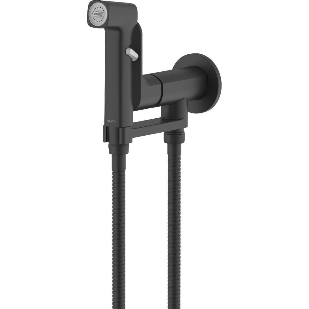Изображение товара Комплект для гигиенического душа AQUATEK АЛЬФА встроенный (смеситель + гигиеническая лейка + шланг), матовый черный AQ1919MB 00000147280