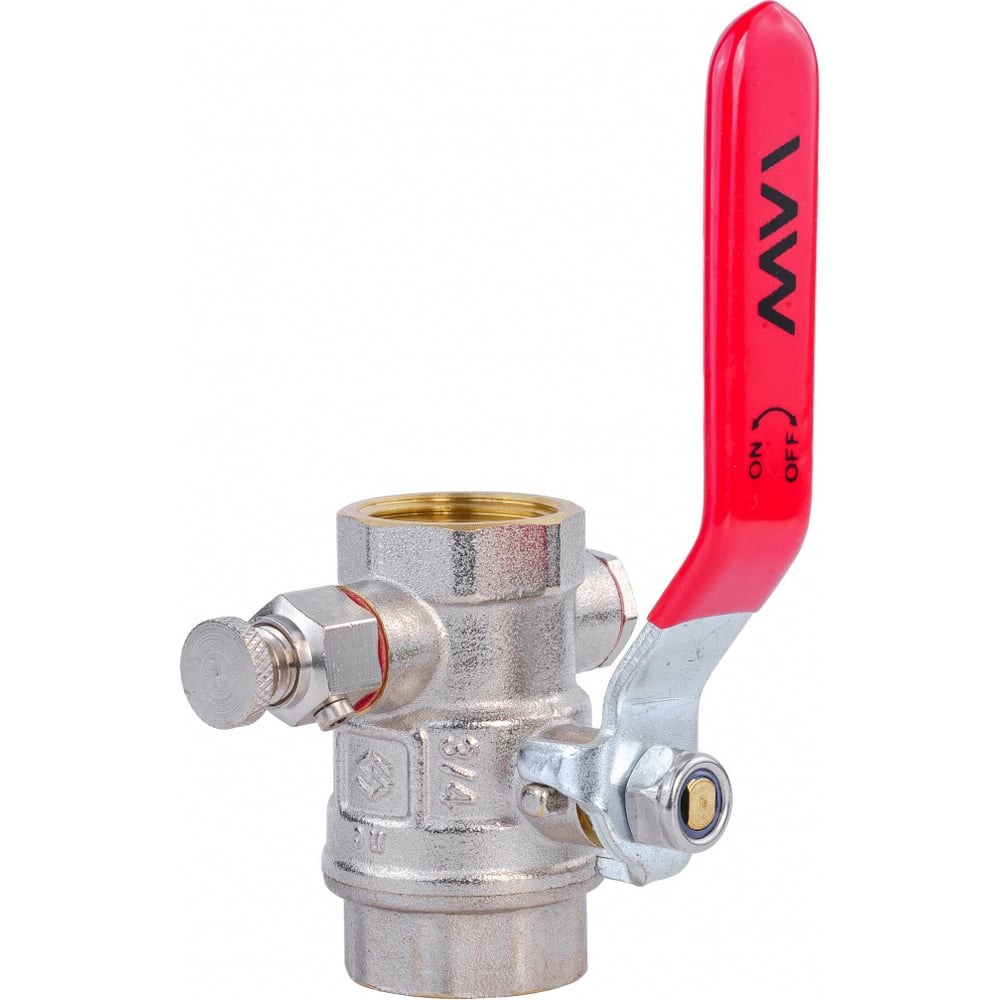 Изображение товара Кран шаровой MVI ГОСТ с дренажем и воздухоотводчиком, 3/4 вн.-вн., рычажная рукоятка BV.830.05