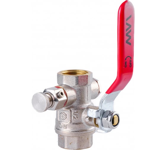 Изображение товара Кран шаровой MVI ГОСТ с дренажем и воздухоотводчиком, 1/2 вн.-вн., рычажная рукоятка BV.830.04