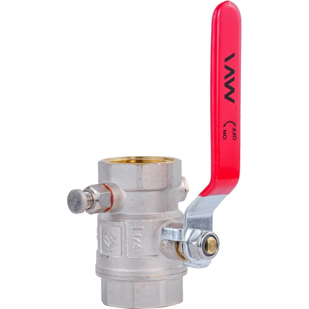 Изображение товара Кран шаровой MVI ГОСТ с дренажем и воздухоотводчиком, 1 1/4 вн.-вн., рычажная рукоятка BV.830.07