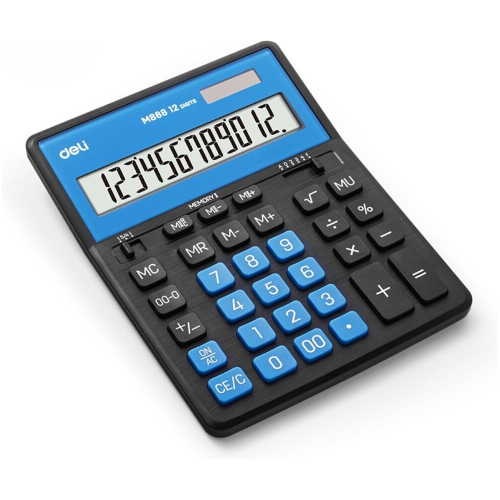 Изображение товара Калькулятор DELI 12-разрядный EM888A-BL-BK с двойным питанием
