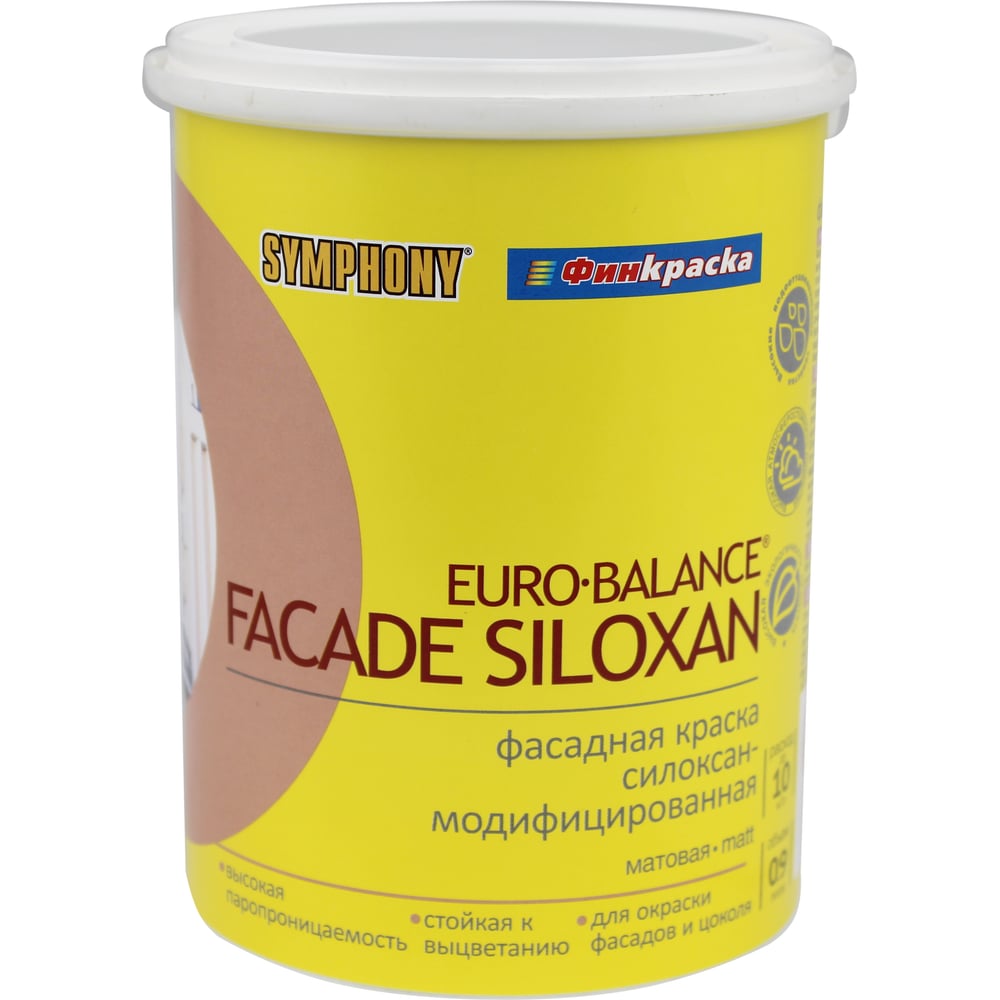 Изображение товара Краска фасадная в/э SYMPHONY, евро-баланс фасад силоксан LAP пласт., 1/0.9л, oсновной 00-01100250 Изображение товара Краска фасадная в/э SYMPHONY, евро-баланс фасад силоксан LAP пласт., 1/0.9л, oсновной 00-01100250
