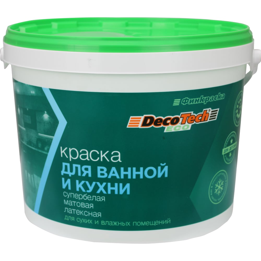 Изображение товара Краска DecoTech Eco ВД-АК для ванной и кухни 3 кг Белая