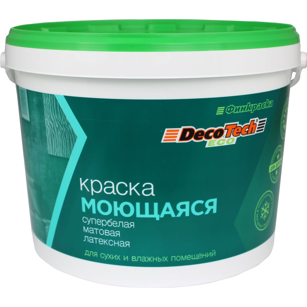 Изображение товара Краска DecoTech Eco ВД-АК акриловая моющаяся белая 9 л