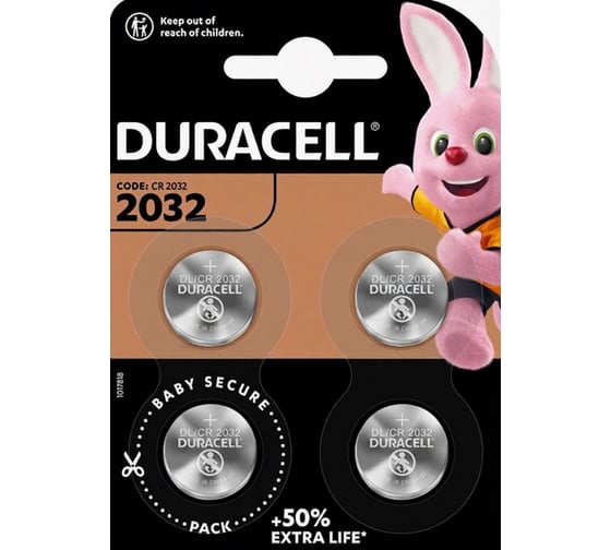 Изображение товара Батарейка Duracell Lithium CR2032 BL4 литиевая RPL00583