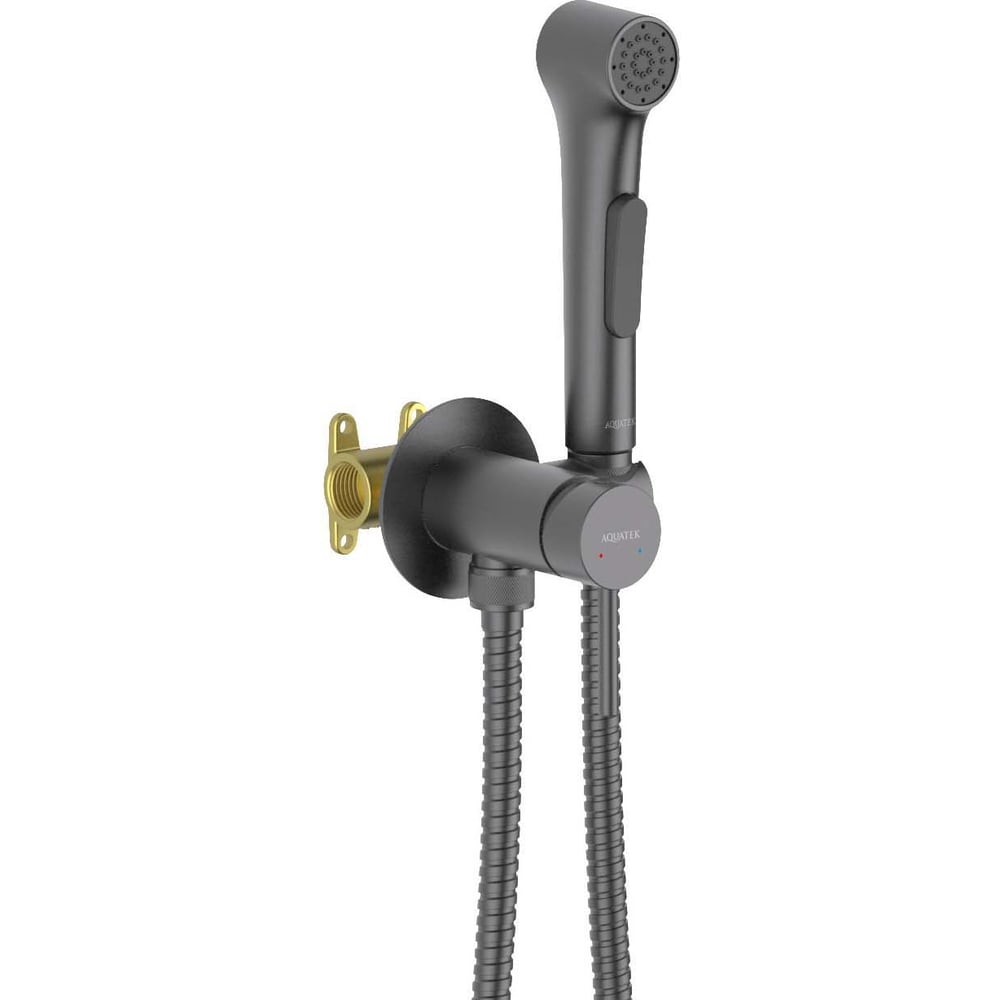 Изображение товара Комплект для гигиенического душа встроенный AQUATEK AQ1020BGM ЕВРОПА (Смеситель + гигиеническая лейка + шланг), оружейная сталь 00000145297