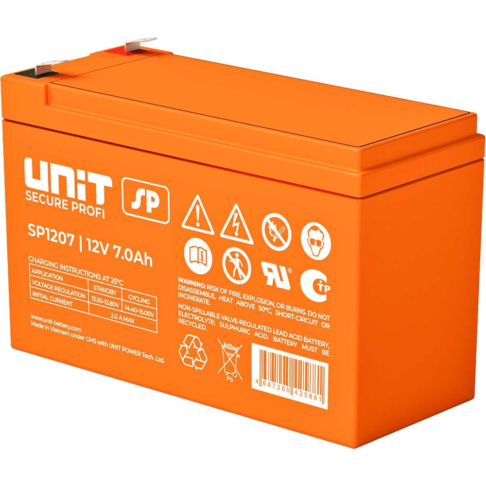 Изображение товара Аккумулятор UNIT SP1207 12В 7Ач AGM, компактный размеры 151×94×65 мм