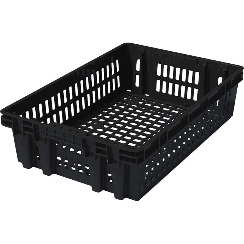 Изображение товара Ящик полимерный Тара.ру 600х400х152,5 черный перфорированный для хлеба