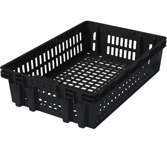 Изображение товара Ящик полимерный Тара.ру 600х400х152,5 хлебный перфорированный черный 40671