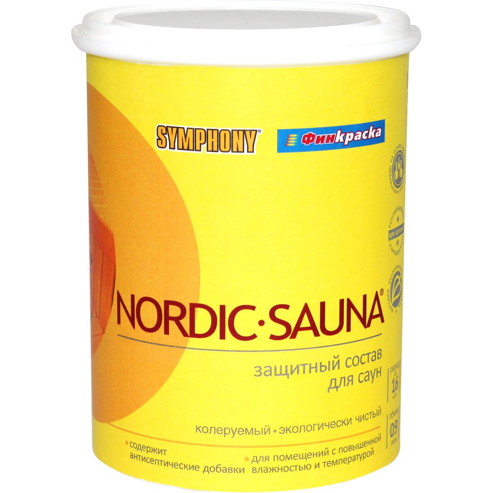 Изображение товара Защитный состав SYMPHONY в/э, нордик сауна, 1/0.9л пласт., oсновной 00-00010734
