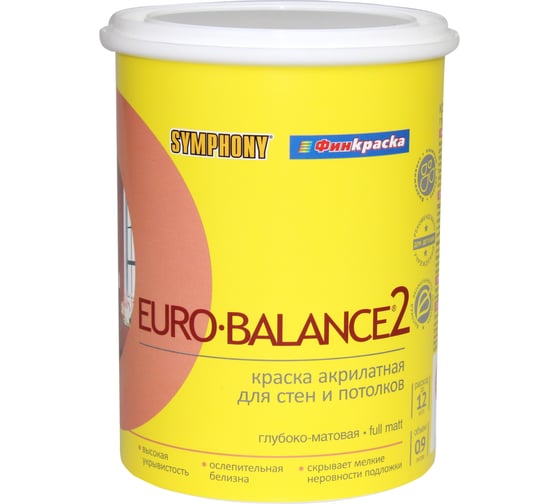 Изображение товара Краска SYMPHONY в/э, евро-баланс 2 супер белая пласт., 1/0.9л пласт., oсновной 00-01100281