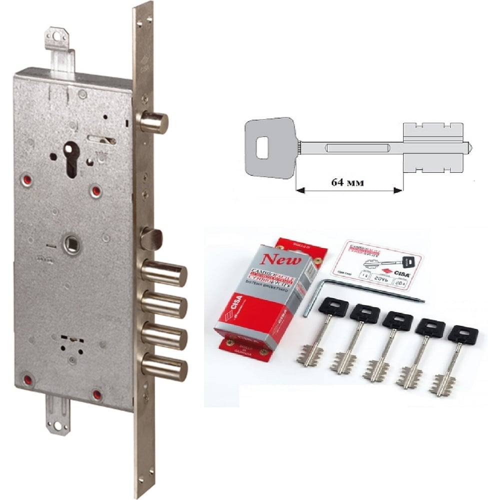 Изображение товара Замок врезной механический комбинированный CISA длинный ключ  57986.48.A.00ZL.C5 1.57986.48.A.00ZL.C5