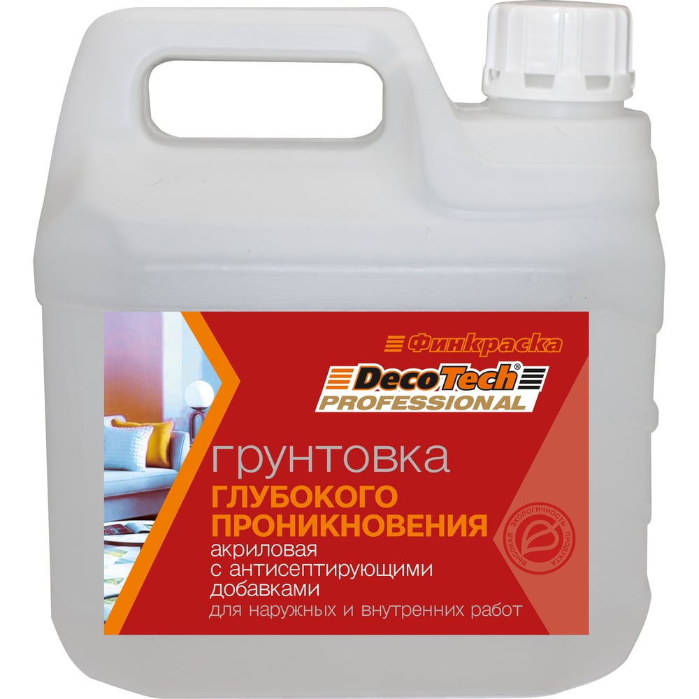 Изображение товара Грунтовка DecoTech глубоко проникновенная 3кг - для бетона, гипсокартона и минеральных поверхностей