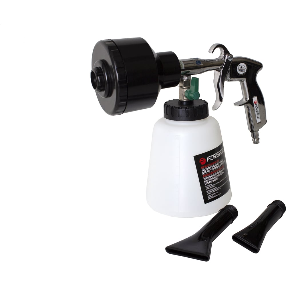 Изображение товара Пистолет пневматический Forsage Tornado'' с насадкой-пеногенератором и 2-я насадками для труднодоступных мест, емкость 1 л, 6 bar, расход воздуха 120л/мин F-203811A(48812)
