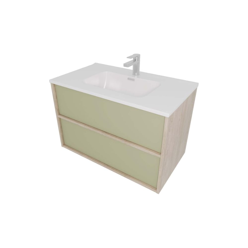 Изображение товара Комплект мебели AQUATEK AQ66080-DO-GS Тумба 80 см ЛИБРА с раковиной AQ0480-00, 2 ящика,цвет фасадов шалфей зеленый, корпус дуб давос 00000149528