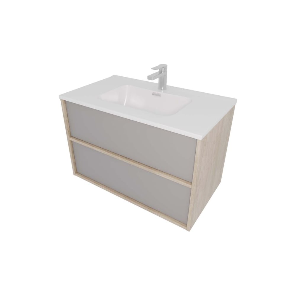 Изображение товара Комплект мебели AQUATEK AQ66080-DO-LG Тумба 80 см ЛИБРА с раковиной AQ0480-00, 2 ящика,цвет фасадов серый туман, корпус дуб давос 00000149527