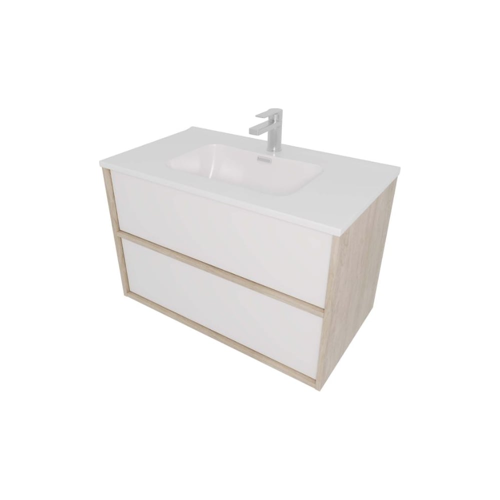 Изображение товара Комплект мебели AQUATEK AQ66080-DO-MW Тумба 80 см ЛИБРА с раковиной AQ0480-00, 2 ящика,цвет фасадов белый мат, корпус дуб давос 00000149519
