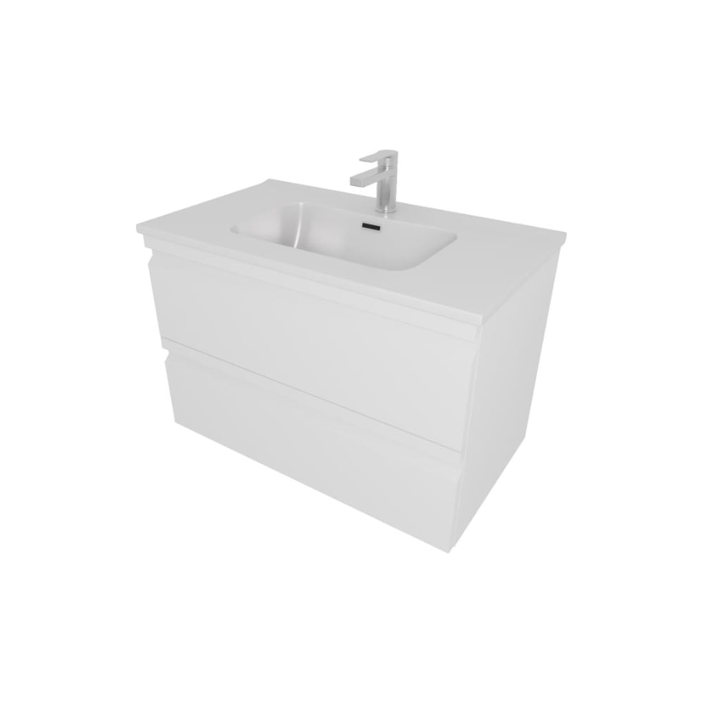 Изображение товара Комплект мебели AQUATEK AQ77080-MW Тумба 80 см ВЕГА с раковиной AQ0480-00, 2 ящика,цвет белый мат 00000145034
