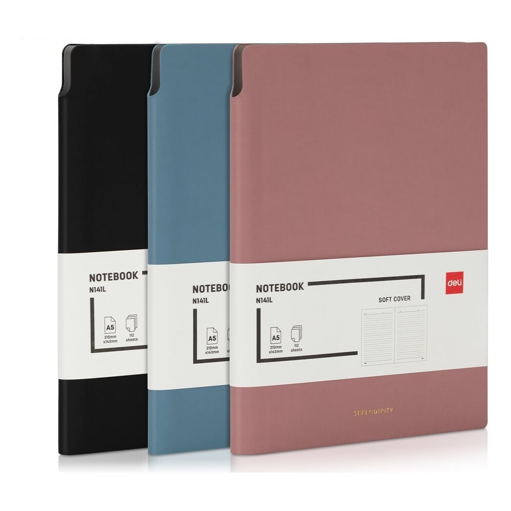 Изображение товара Бизнес-блокнот DELI формат A5, 210x143 мм, 112 листов, 80 г/м², мягкая обложка, линейка, бордовый EN141LPINK