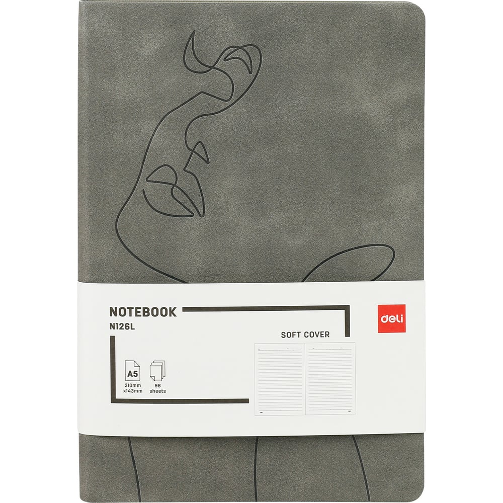 Изображение товара Бизнес-блокнот DELI формат A5, 210x143 мм, 96 листов, 80 г/м², мягкая обложка, линейка, серый EN126LGREY