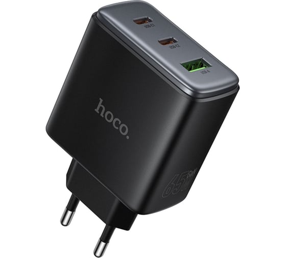 Изображение товара Зарядное устройство Hoco 65Вт, 3.25А, QC3.0/PD, 1xUSB, 2xType-C, C160A, черный, коробка, 6942007672009