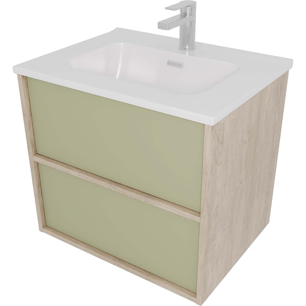 Изображение товара Комплект мебели AQUATEK AQ66060-DO-GS Тумба 60 см ЛИБРА с раковиной AQ0460-00, 2 ящика,цвет фасадов шалфей зеленый, корпус дуб давос 00000149532