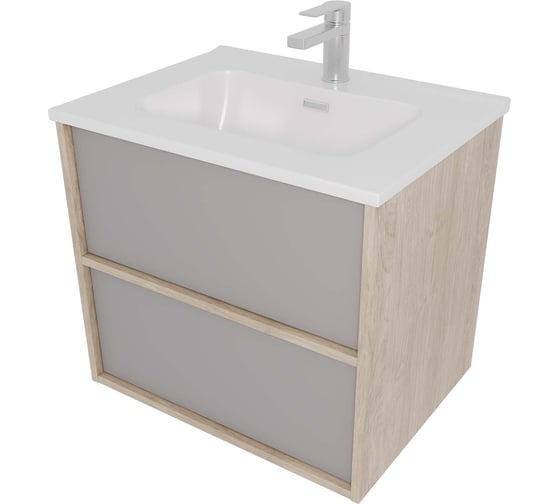 Изображение товара Комплект мебели AQUATEK AQ66060-DO-LG Тумба 60 см ЛИБРА с раковиной AQ0460-00, 2 ящика,цвет фасадов серый туман, корпус дуб давос 00000149531