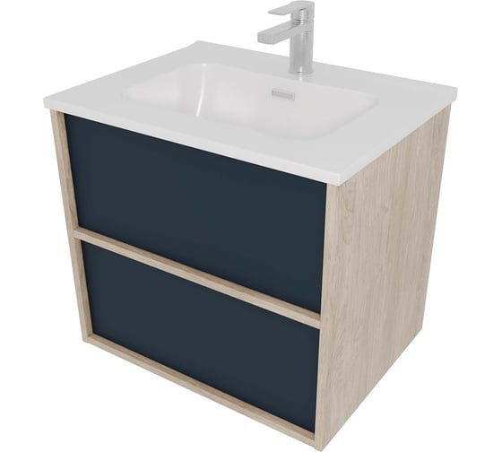 Изображение товара Комплект мебели AQUATEK AQ66060-DO-MG Тумба 60 см ЛИБРА с раковиной AQ0460-00, 2 ящика, цвет фасадов серый мат, корпус дуб давос 00000149530