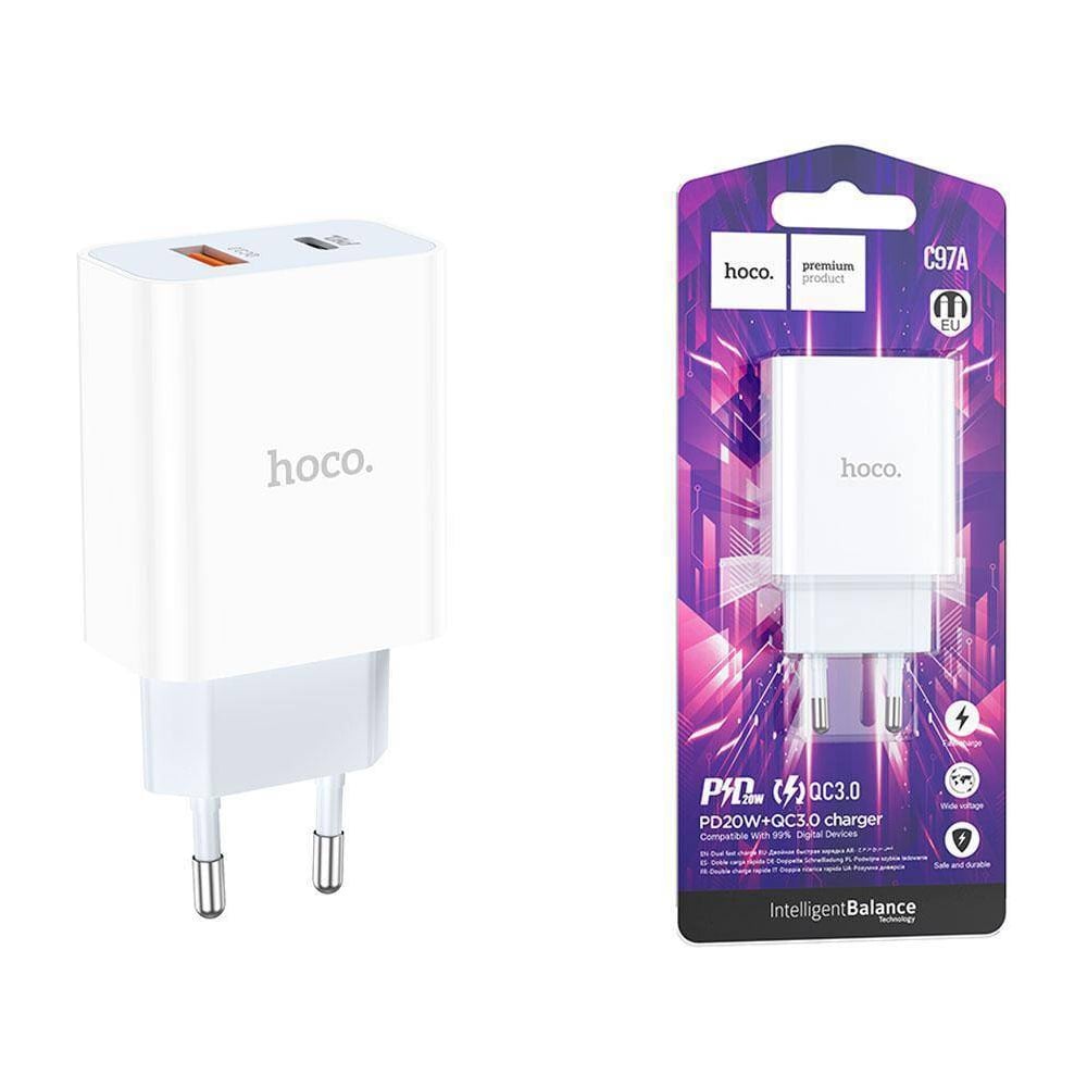 Изображение товара Сетевое зарядное устройство Hoco C97A PD20W+QC3.0 2 порта
