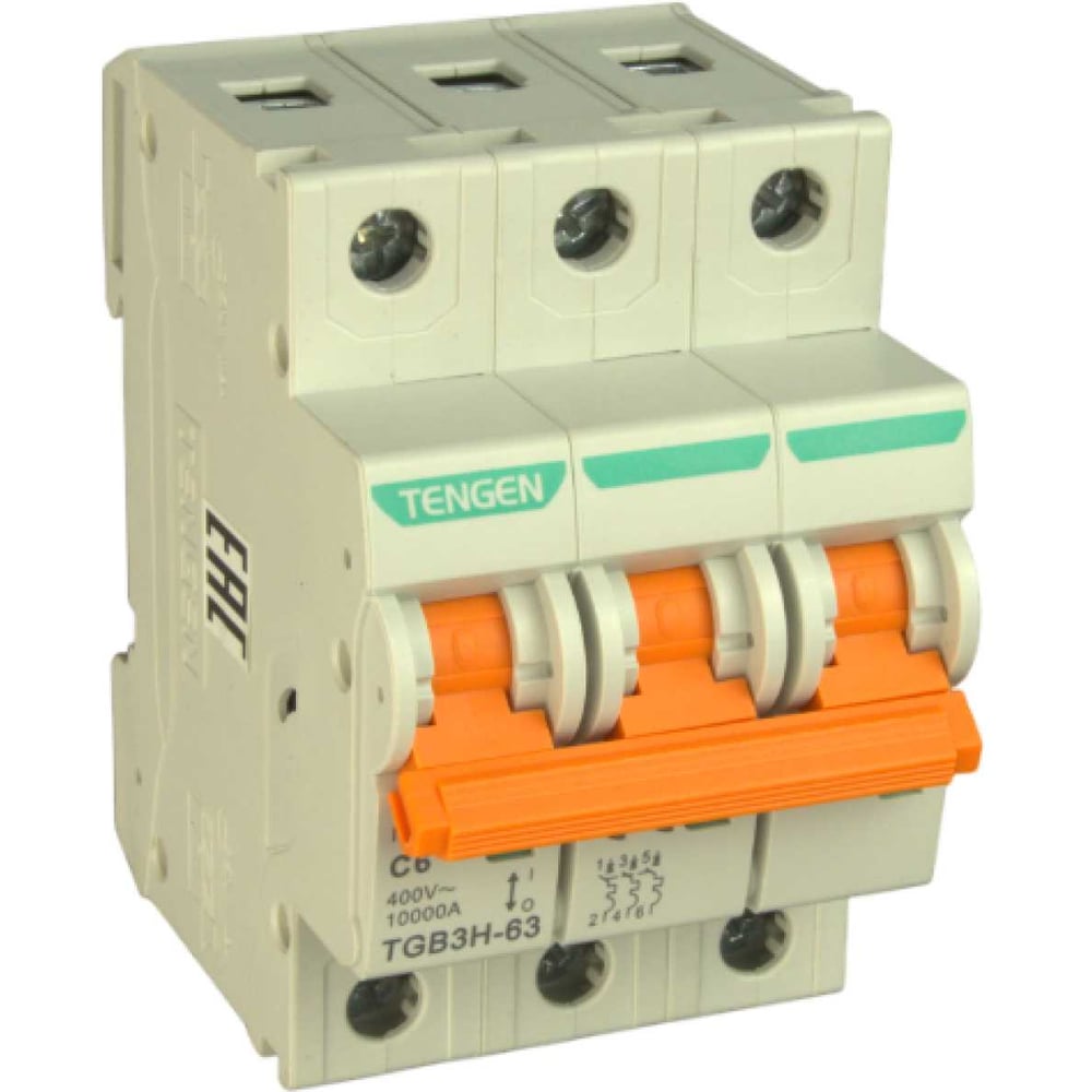 Изображение товара Автоматический выключатель миниатюрный TENGEN TGB3H-63-3PC6 модульный выключатель 3P 6A C 10kA 3х модуль УТ-00027096