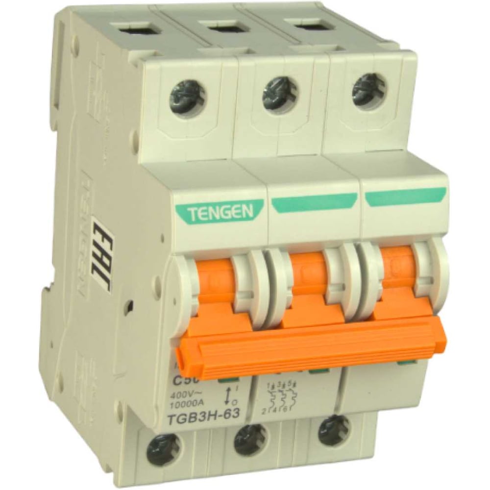 Изображение товара Автоматический выключатель миниатюрный TENGEN TGB3H-63-3PC50 модульный выключатель 3P 50A C 10kA 3х модуль УТ-00027092