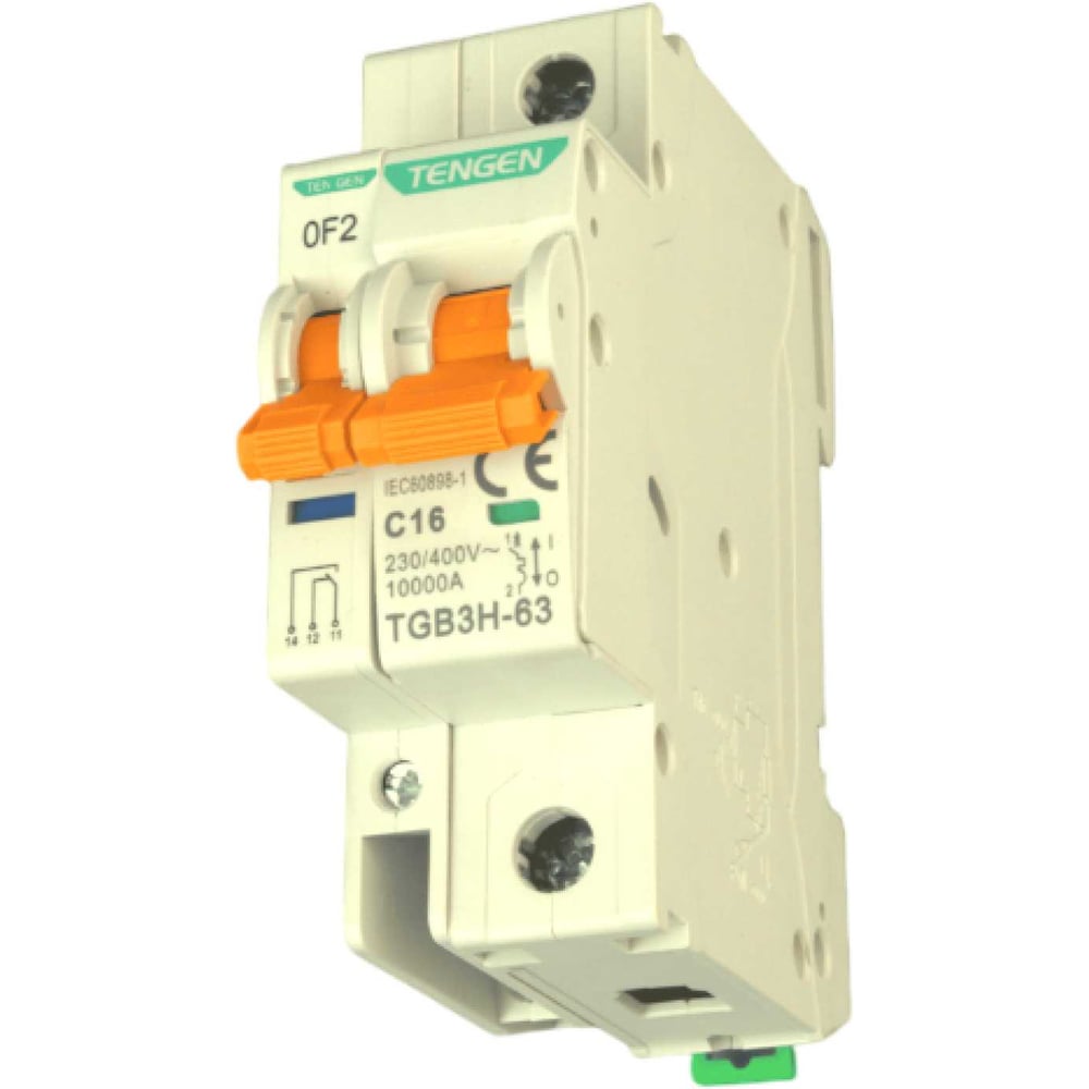 Изображение товара Автоматический выключатель миниатюрный TENGEN TGB3H-63-1PC16+OF модульный выключатель 1P 16A C 10kA 1,5х модуль УТ-00027091