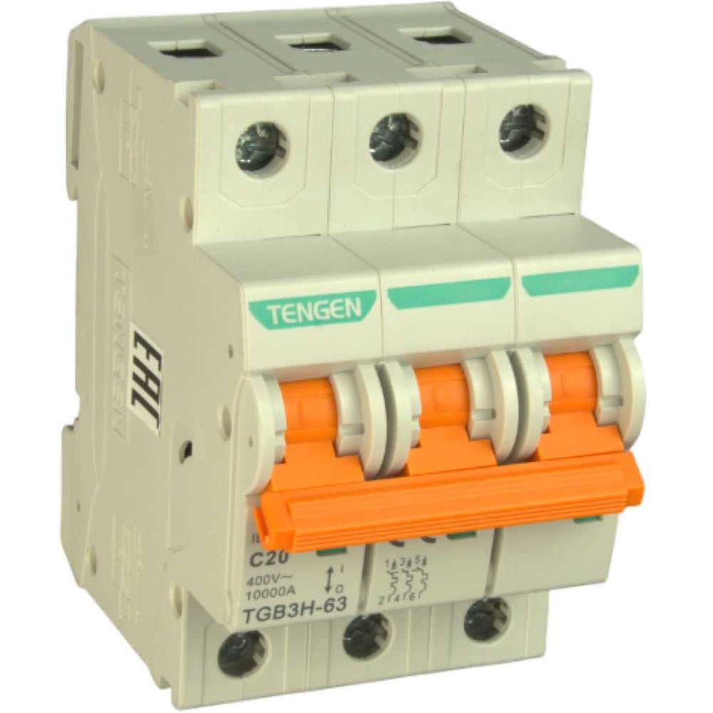 Изображение товара Автоматический выключатель миниатюрный TENGEN TGB3H-63-3PC20 модульный выключатель 3P 20A C 10kA 3х модуль УТ-00027576