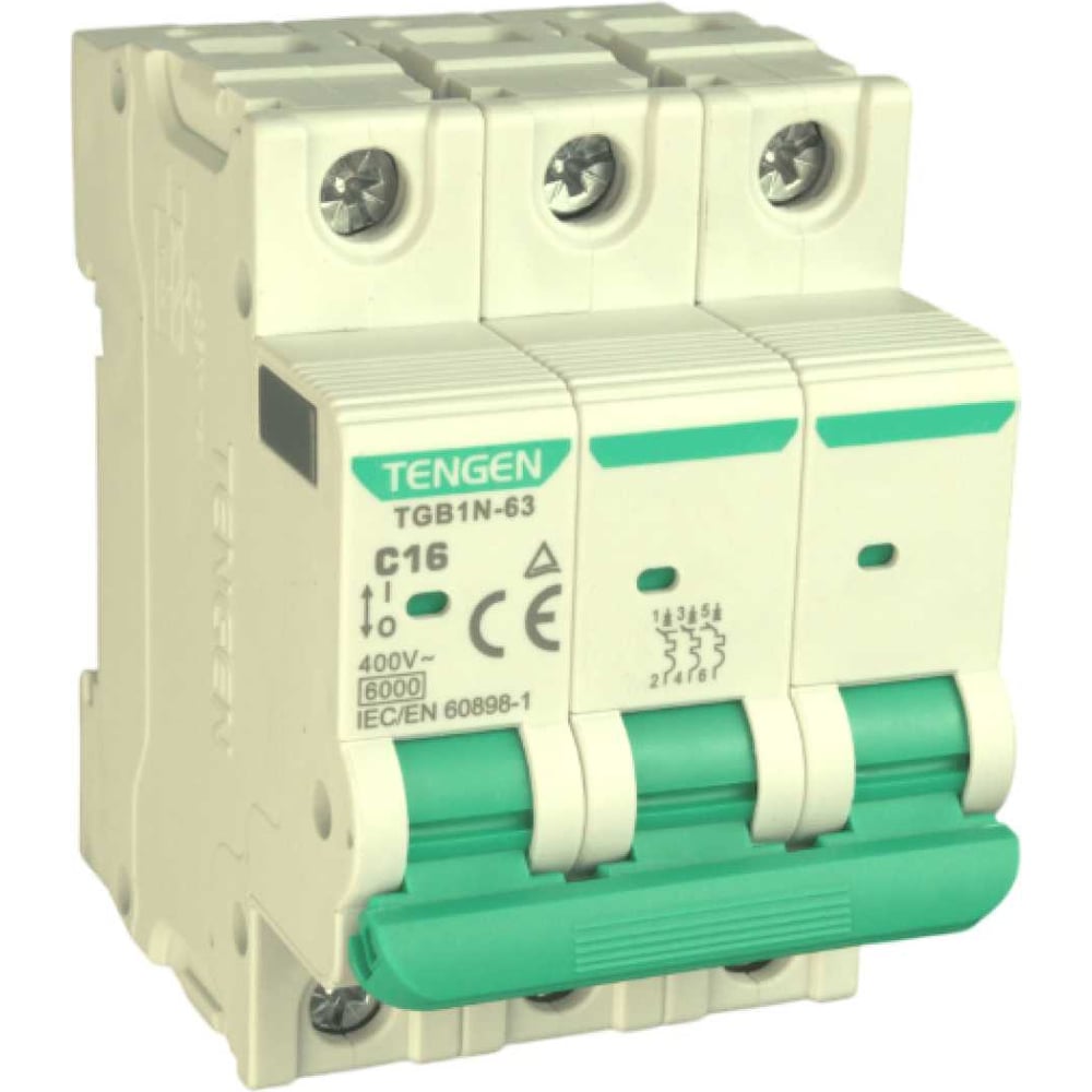 Изображение товара Автоматический выключатель миниатюрный TENGEN TGB1N-63-3PC16 модульный выключатель 3P 16A C 6kA 3х модуль УТ-00026932