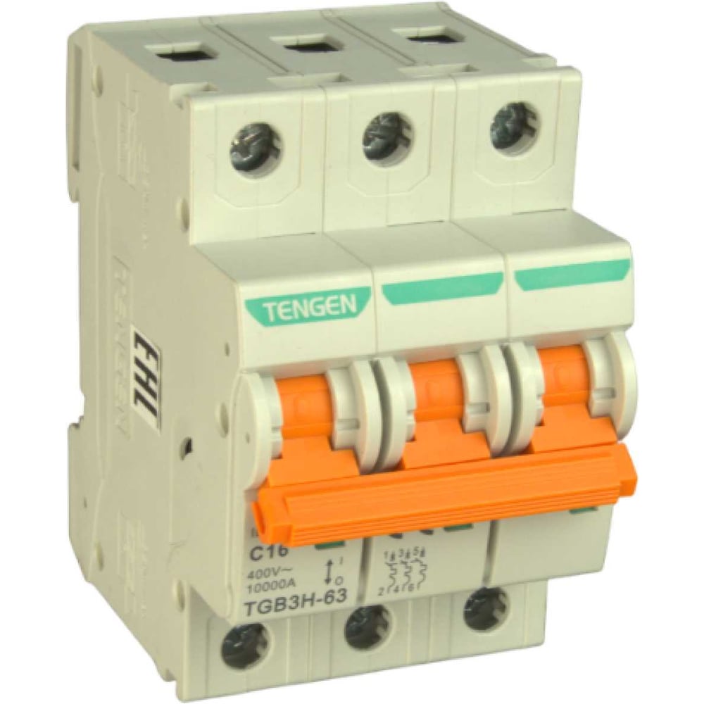 Изображение товара Автоматический выключатель TENGEN TGB3H-63-3PC16 3P 16A C 10kA