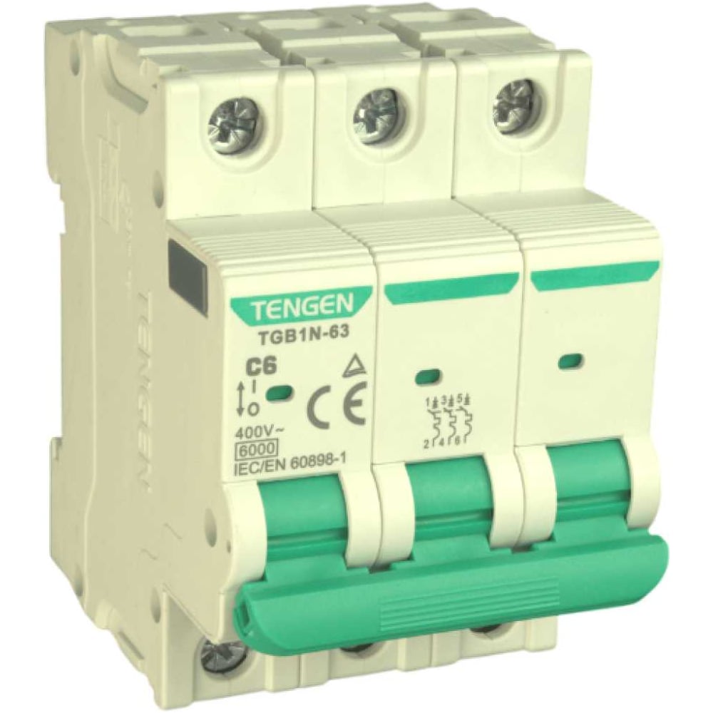 Изображение товара Автоматический выключатель миниатюрный TENGEN TGB1N-63-3PC6 модульный выключатель 3P 6A C 6kA 3х модуль УТ-00026930 Изображение товара Автоматический выключатель миниатюрный TENGEN TGB1N-63-3PC6 модульный выключатель 3P 6A C 6kA 3х модуль УТ-00026930
