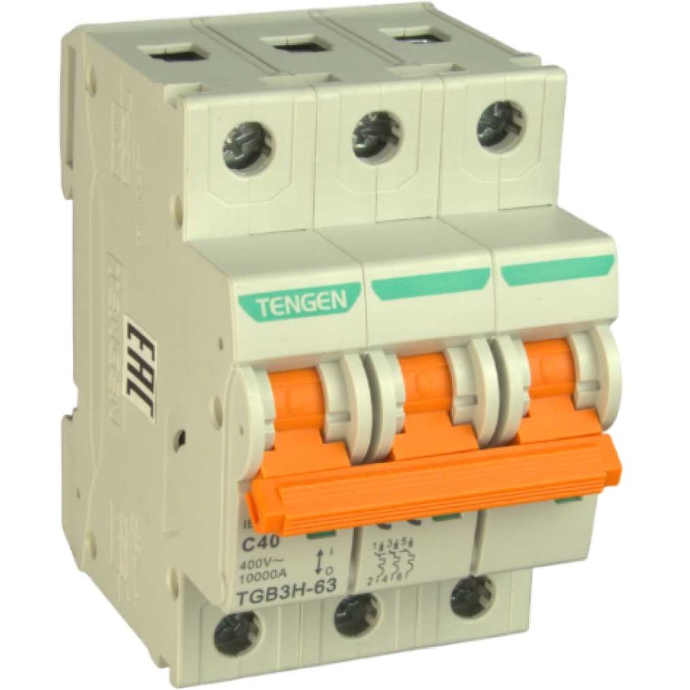 Изображение товара Автоматический выключатель миниатюрный TENGEN TGB3H-63-3PC40 модульный выключатель 3P 40A C 10kA 3х модуль УТ-00027094